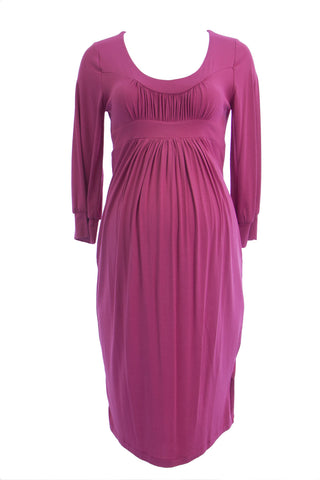 OLIAN Maternity Women's Berry 3/4 Blouson Sleeve Gathered Front Dress $130 NEW