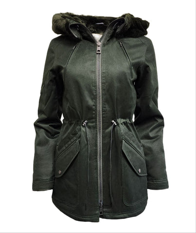 HoodLamb Women's Deep Green Natural Hemp Hooded Warm Parka 420 NWT