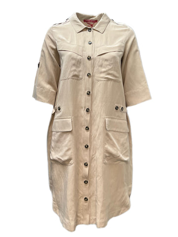 MARINA RINALDI Women's Ecru Decibel Button Front Shirt Dress $585 NWT