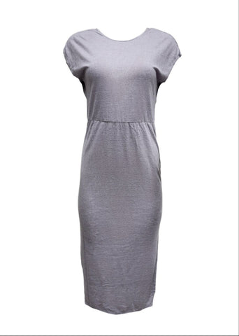 HoodLamb Women's Dark Grey Knit V-Back Maxi Hemp Dress 420 NWT