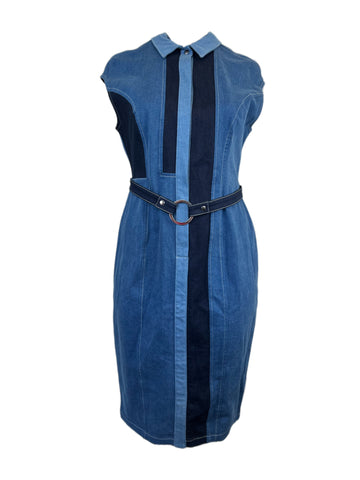 Marina Rinaldi Women's Blue Dakar Denim Belted Sheath Dress NWT