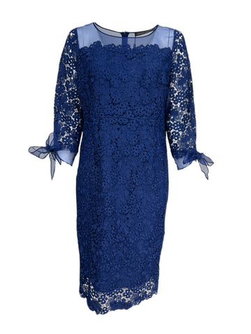 Marina Rinaldi Women's Blu Cina Danae Long Sleeve Lace Dress NWT