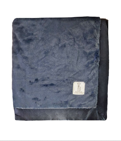 LITTLE GIRAFFE Baby's Blue Luxe Chic Faux Fur Satin Border Blanket 29"x35" NWT