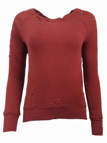 PAM & GELA Women's Red Brick Annie Destr Sweatshirt #B00F Petite X-Small NWT