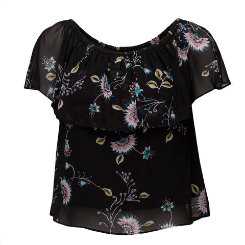 REBECCA MINKOFF Women's Black Multi Off-The-Shoulder Dev Top $248 NWT