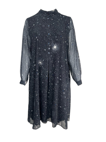 Marina Rinaldi Women's Blue Dialogo Star Print Button Down Dress NWT