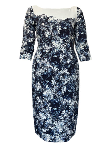 Marina Rinaldi Women's Navy Divinas Floral Print Sheath Dress Size 12W/21 NWT