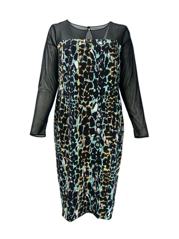 Marina Rinaldi Women's Emerald Dora Sheer Sleeve Printed Shift Dress