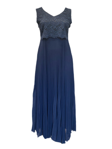 Marina Rinaldi Women's Navy Doris Pleated Maxi Dress Size 8W/17 NWT