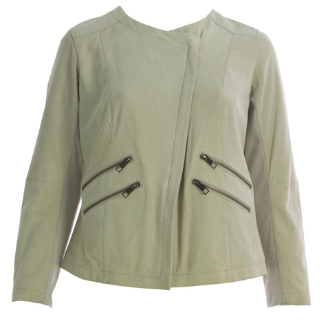 MARINA RINALDI Women's Beige Ebanista Goatskin Moto Jacket $855 NWT