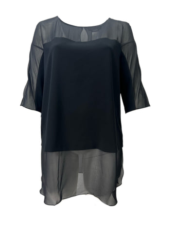 Marina Rinaldi Women's Black Fastigio Short Sleeve Sheer Tunic