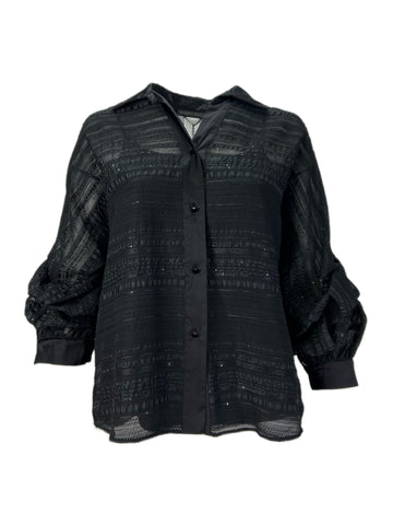 Marina Rinaldi Women's Black Fenomeno Puffed Sleeve Sheer Jacket