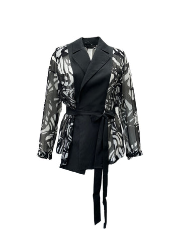 Marina Rinaldi Women's Black Fiamma Belted Blouse NWT