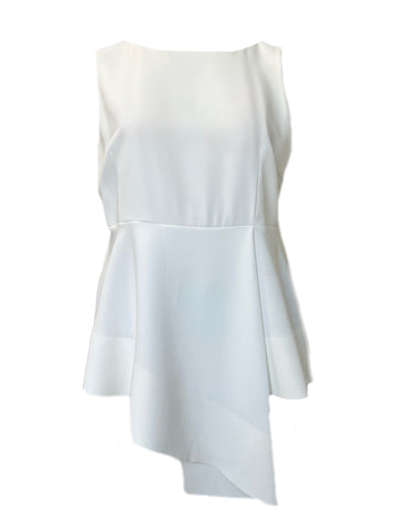 MARINA RINALDI Women's White Fioretto Belted Peplum Blouse $1030 NWT