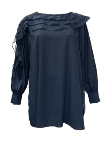 Marina Rinaldi Women's Navy Focus Ruffle Front Blouse NWT