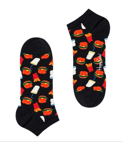 HAPPY SOCKS Men's Black Hamburger Cotton Low Socks Size 8-12 NWT