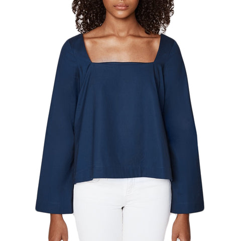 REBECCA MINKOFF Women's Indigo Cotton-Poplin Frannie Top $178 NWT