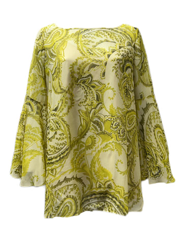 Marina Rinaldi Women's Yellow Fresia Printed Silk Blouse NWT