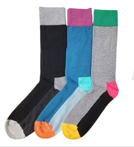 HAPPY SOCKS Men's Multicoloured 3 Pack Colorblock Cotton Crew Socks 8-12 NWT