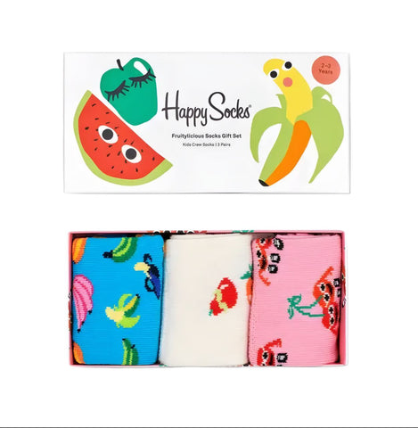 HAPPY SOCKS Kid's Fruitylicious Organic Cotton Socks Gift Set Size 2-3 Years NWB