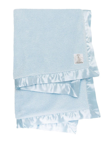 LITTLE GIRAFFE Baby's Blue Chenille Satin Soft Fuzzy Comfy Blanket 36"x30" NWT