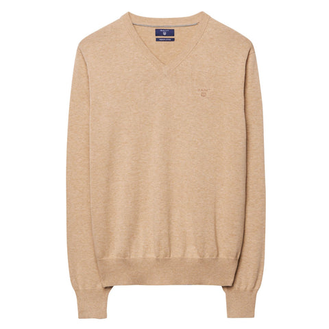 GANT Men's Light Khaki Lightweight Cotton V-Neck Sweater 83072 Size 2XL