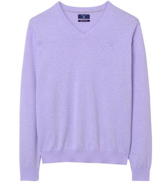 GANT Men's Violet Melange Lightweight Cotton V-Neck Sweater 83072 Size 2XL