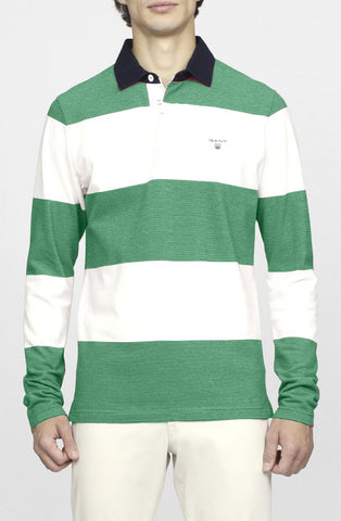 GANT Emerald Green 3 Color Stripe Heavy Rugger Polo 2015017 Size Medium