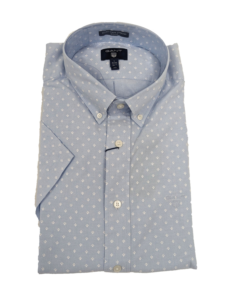 GANT Capri Blue Micro Diamond Short Sleeve Button Down Shirt 3008031 Size M NWT