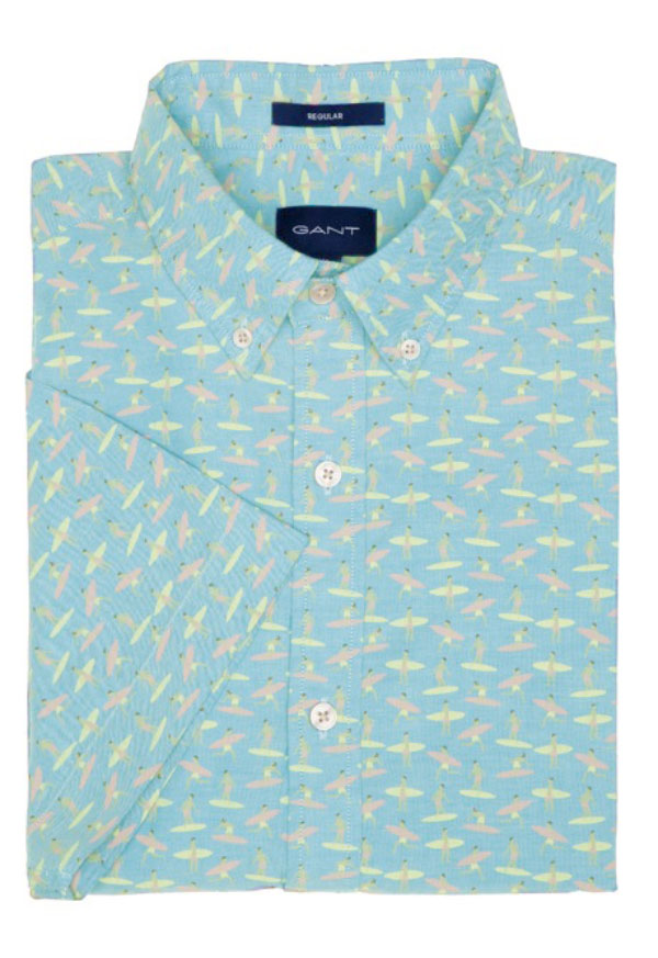 GANT Bay Green Micro Surfer Short Sleeve Button Down Shirt 3014931 Size M NWT