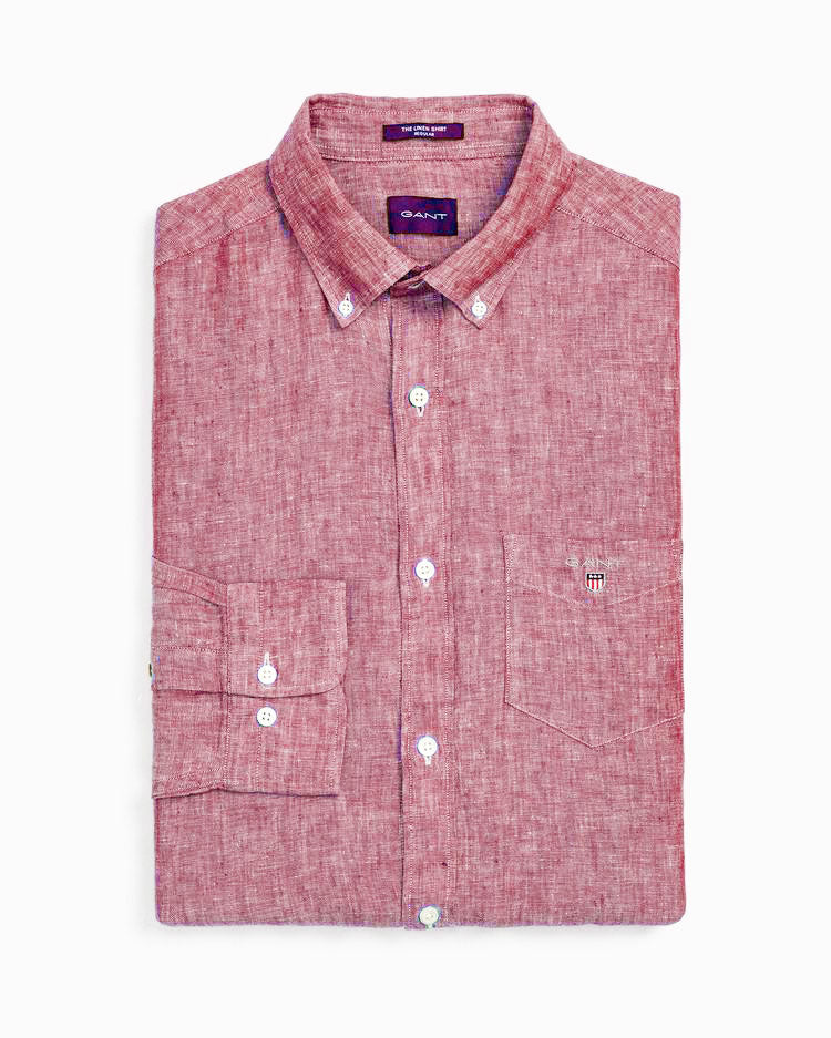 GANT Men's Mineral Red Linen Button Down Shirt 3040620 Size Medium