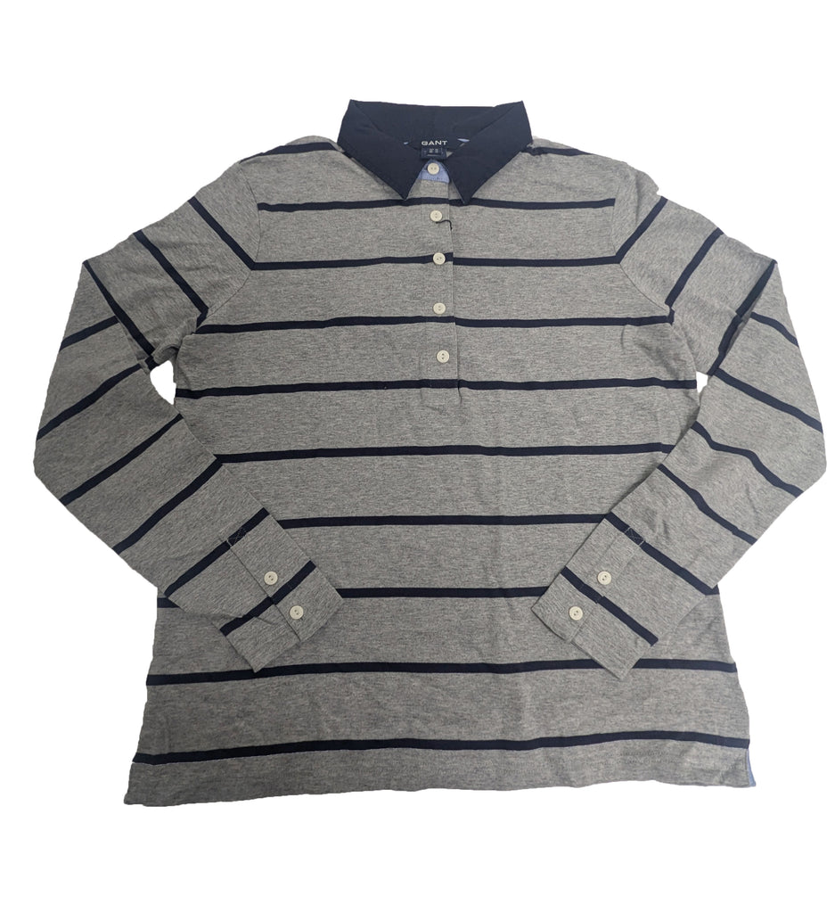 GANT Women's Grey Melange Breton Stripe Heavy Rugger Polo 408101