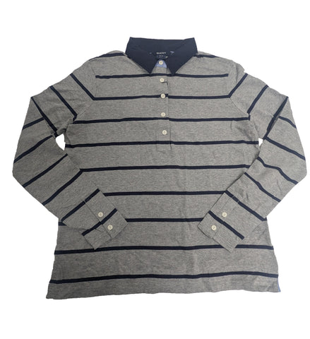 GANT Women's Grey Melange Breton Stripe Heavy Rugger Polo 408101