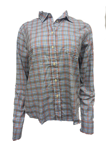 GANT Women's Rockefeller Blue Checked Twill Shirt 432846 Size 12