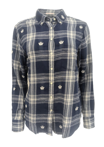 GANT RUGGER Ink Blue Windblown Flannel OBD Shirt 432171 Size Large