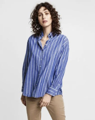 GANT Women's Vintage Blue Yale Stripe Madras Shirt 432257 Size 12