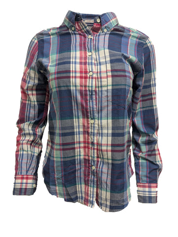 GANT RUGGER Women's Vintage Blue India Madras Shirt 432300 Size Small