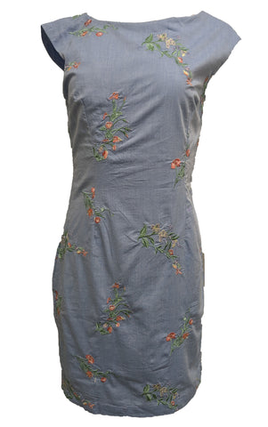 GANT Women's Hamptons Blue Embroidered Chambray Dress 450871 Size 8