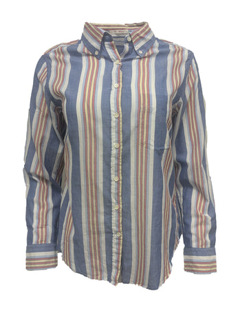 GANT RUGGER Women's Palace Blue Her Madras Button Down Shirt 450889