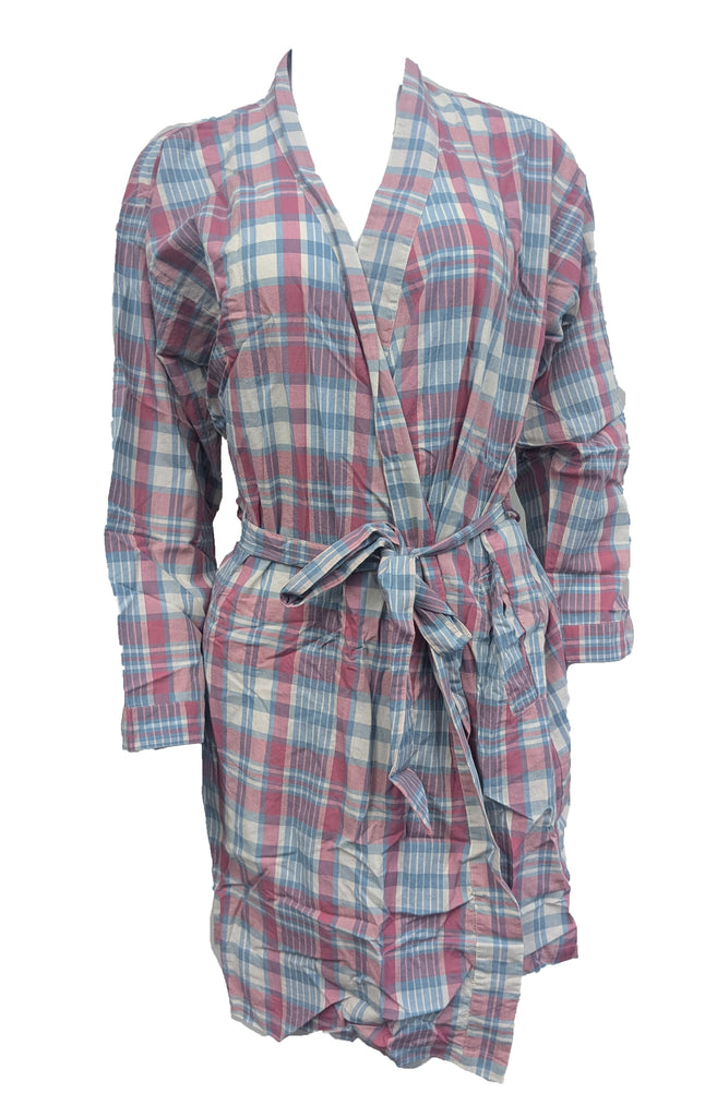 GANT RUGGER Dove Blue Multi Plaid Handloom Madras Robe One Size