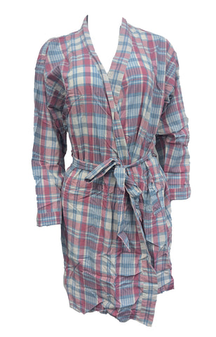 GANT RUGGER Dove Blue Multi Plaid Handloom Madras Robe One Size