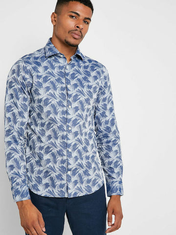 GANT Poseidon Blue Wave Jacquard Slimt Fit Spread Collar 3003076 Size M NWT