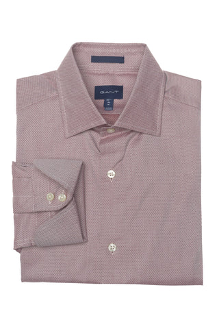 GANT Mahogny Red Diamond Dobby Slim Fit Spread Collar Shirt 3005066 Size M NWT
