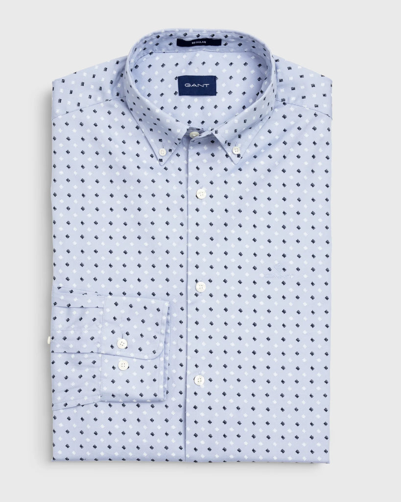 GANT Men's Slim Hamptons Blue Micro Scribble Print Button Down 3005772 Size M