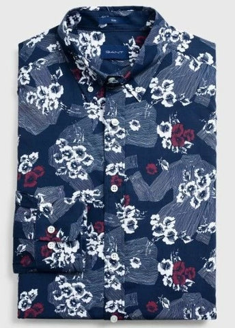 GANT Marine Slim Fit Line Hero Print Shirt 3005862 Size M NWT