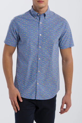 GANT Capri Blue Micro Surfer Short Sleeve Button Down Shirt 3014931 Size M NWT