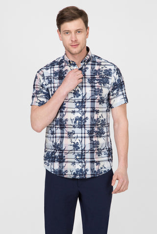 GANT Indigo Plaid Short Sleeve Button Down Shirt 3015931 Size M NWT