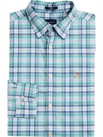 GANT Capri Blue Tech Prep Broadcloth Slim Fit Check Shirt 3018232 Size M NWT
