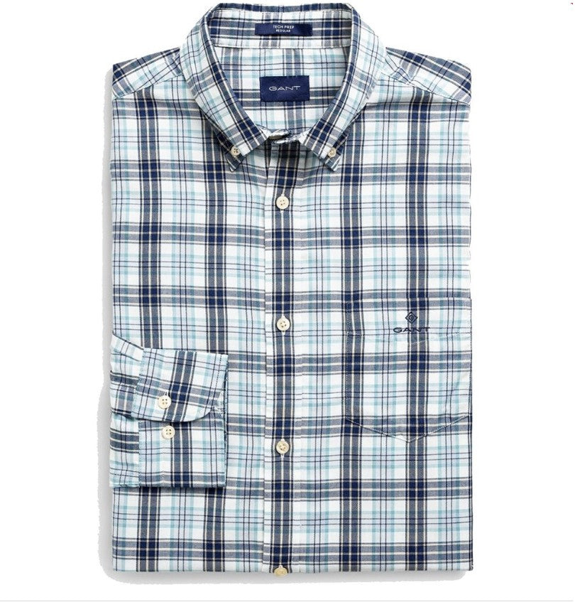 GANT Eggshell Tech Prep Indigo Check Button Down Shirt 3018530 Size M NWT