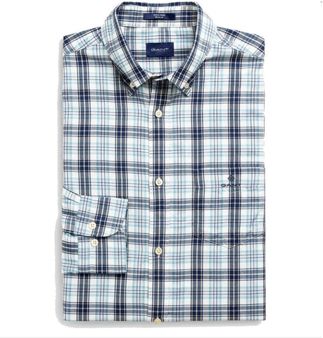 GANT Eggshell Tech Prep Indigo Check Button Down Shirt 3018530 Size M NWT